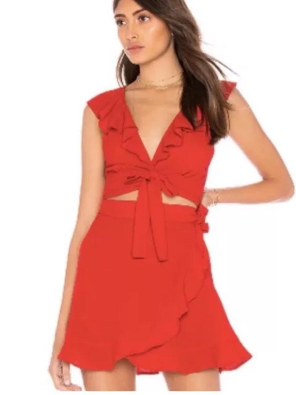 Show Me Your Mumu Red Wrap Skirt Ruffle Trim Size Small